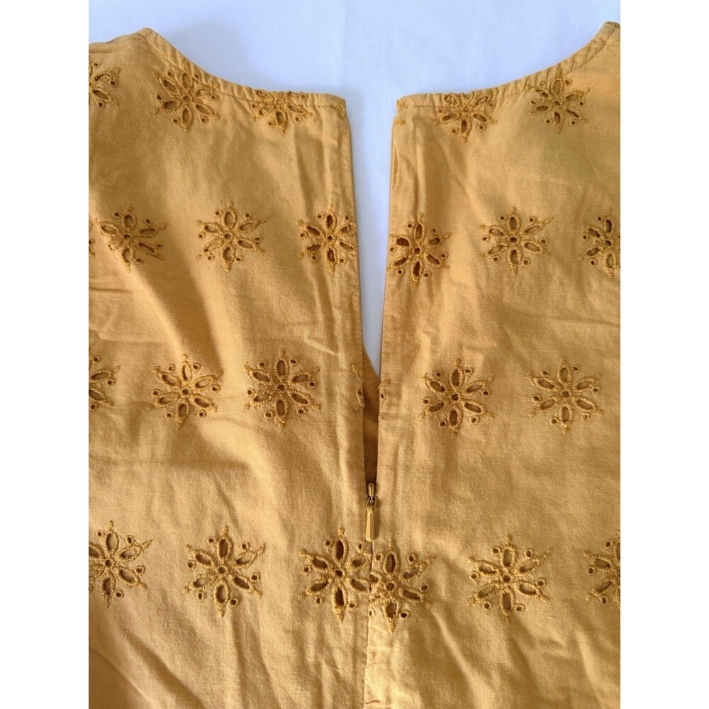 Madewell Scalloped Eyelet Midi Dress Mustard Yellow V-Neck Size 8 Made in India - Picture 7 of 8